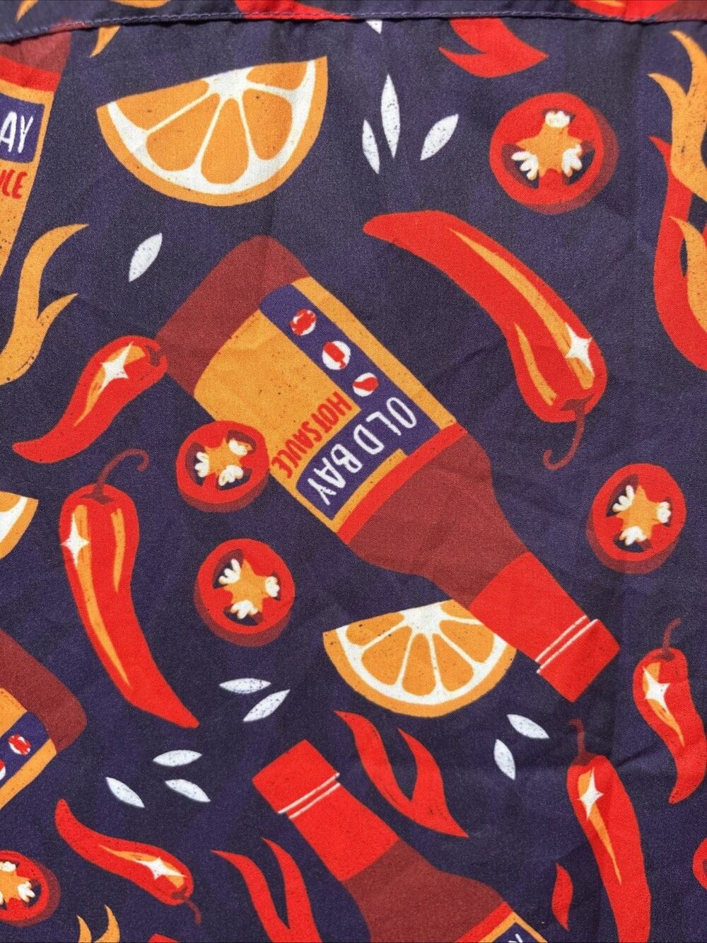 Old Bay Hot Sauce Shirt Route One Apparel  Mens XL Short Sleeve Button Up RARE
